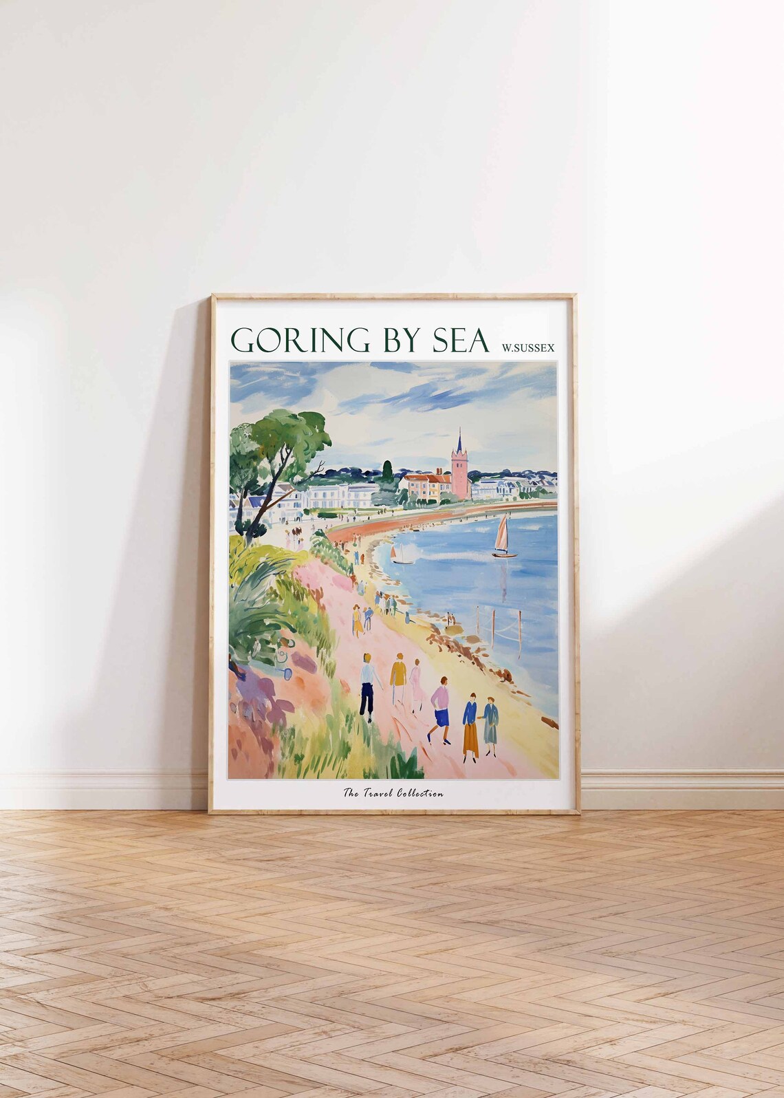 Goring By Sea West Sussex Church Spire Curved Beach Walkers Poster - Image 2