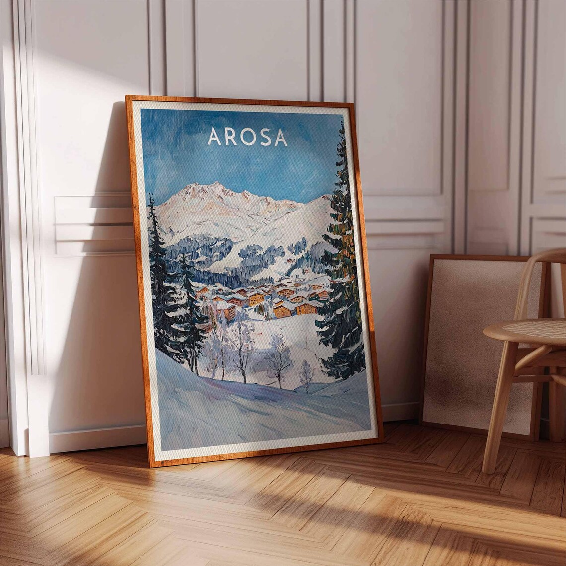Arosa Swiss Alps Village Peaks Pine Framed Classic Ski Poster - Image 2