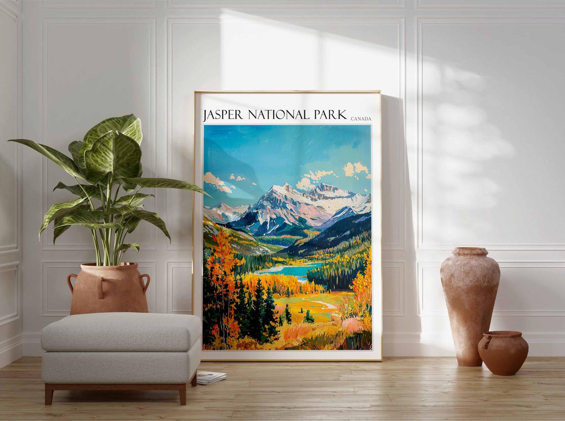 Jasper National Park Canada Golden Autumn Valley Lakeside Art Poster - Image 2