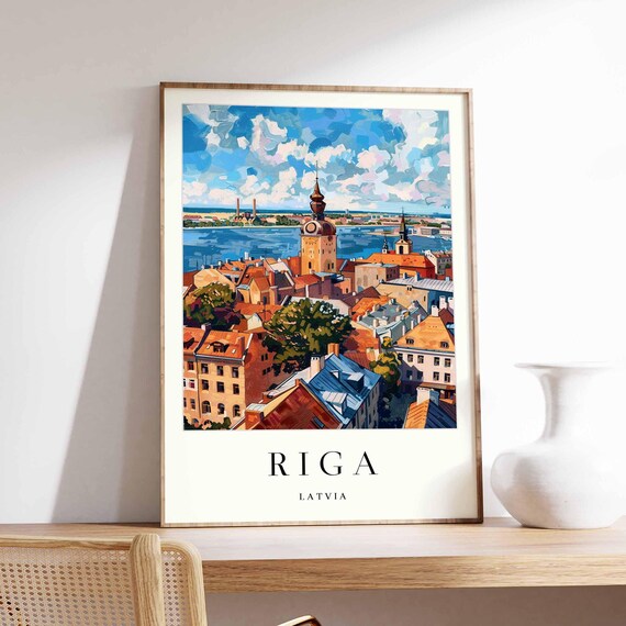 Riga Latvia Panoramic Old Town Rooftops And River View Travel Poster
