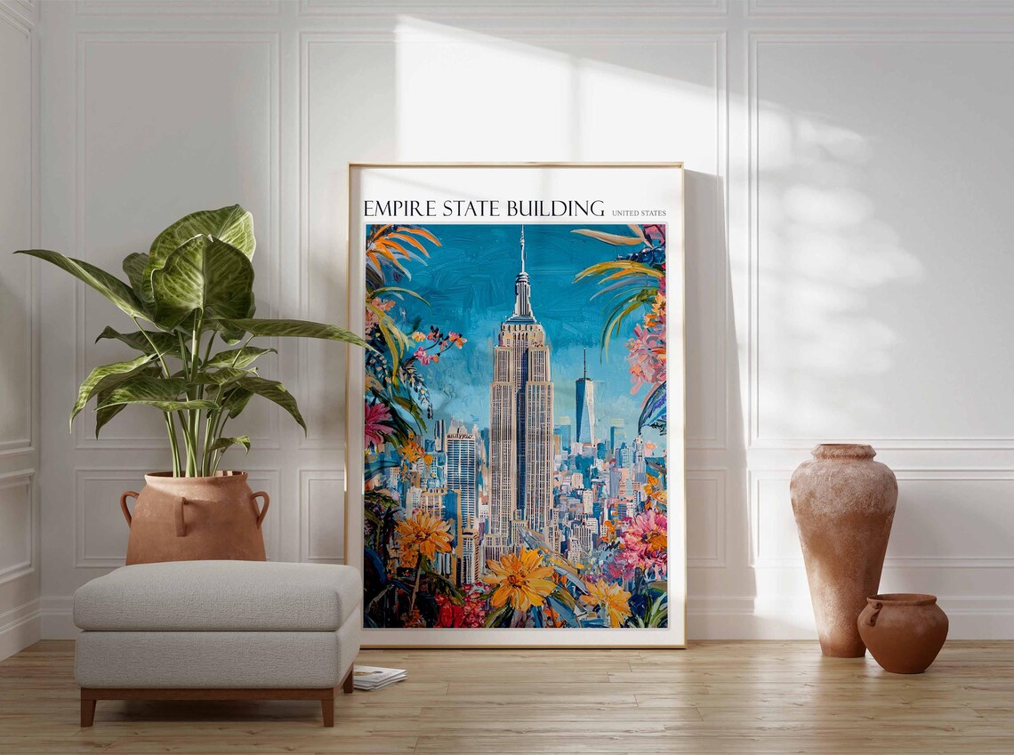 Empire State Building Vibrant Floral Framed NYC Skyline Art Poster - Image 2