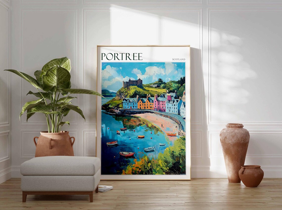 Portree Scotland Hill Castle Bay Boats Scene Vintage Travel Poster - Image 4