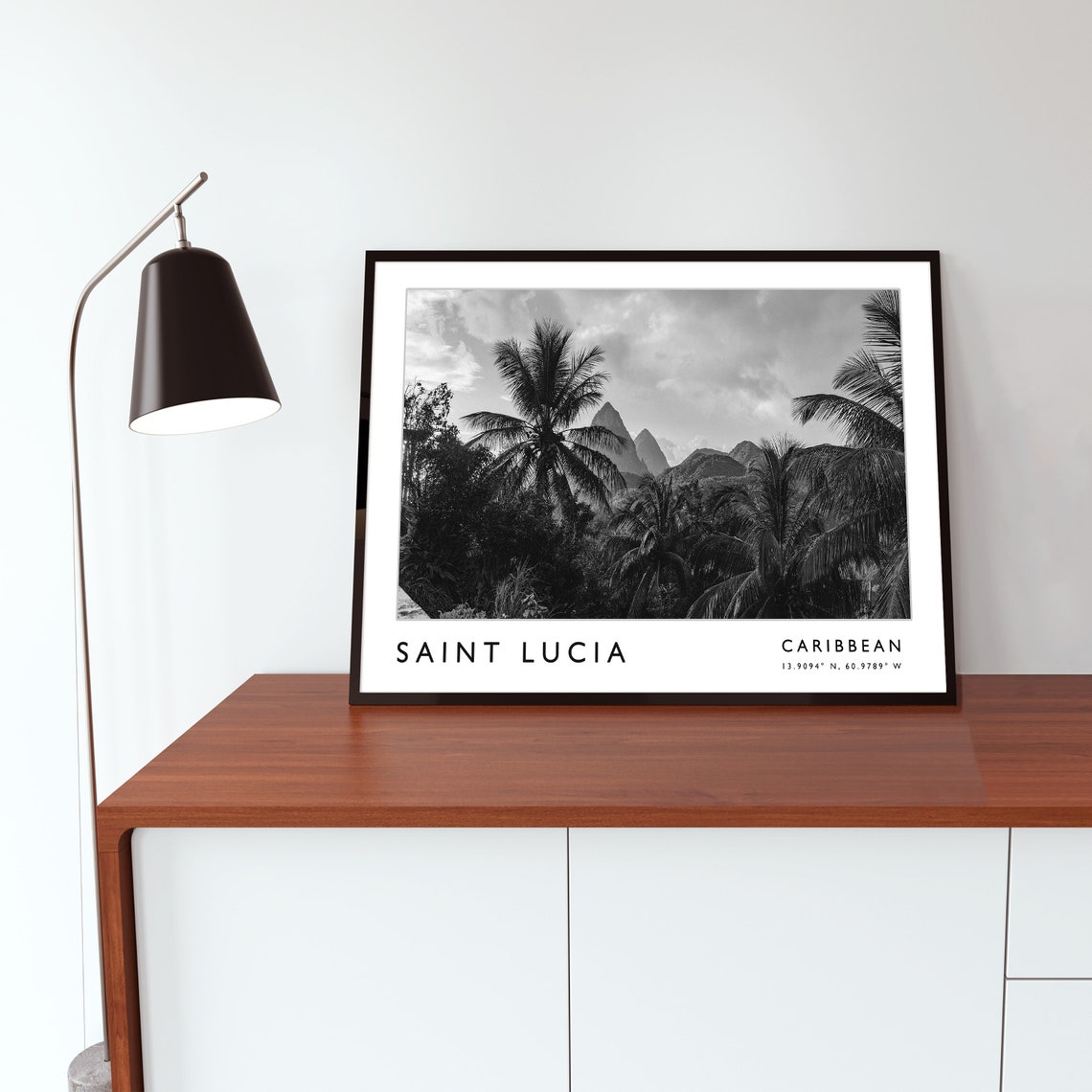 Saint Lucia Caribbean Pitons Palms Black White Travel Photo Poster - Image 3