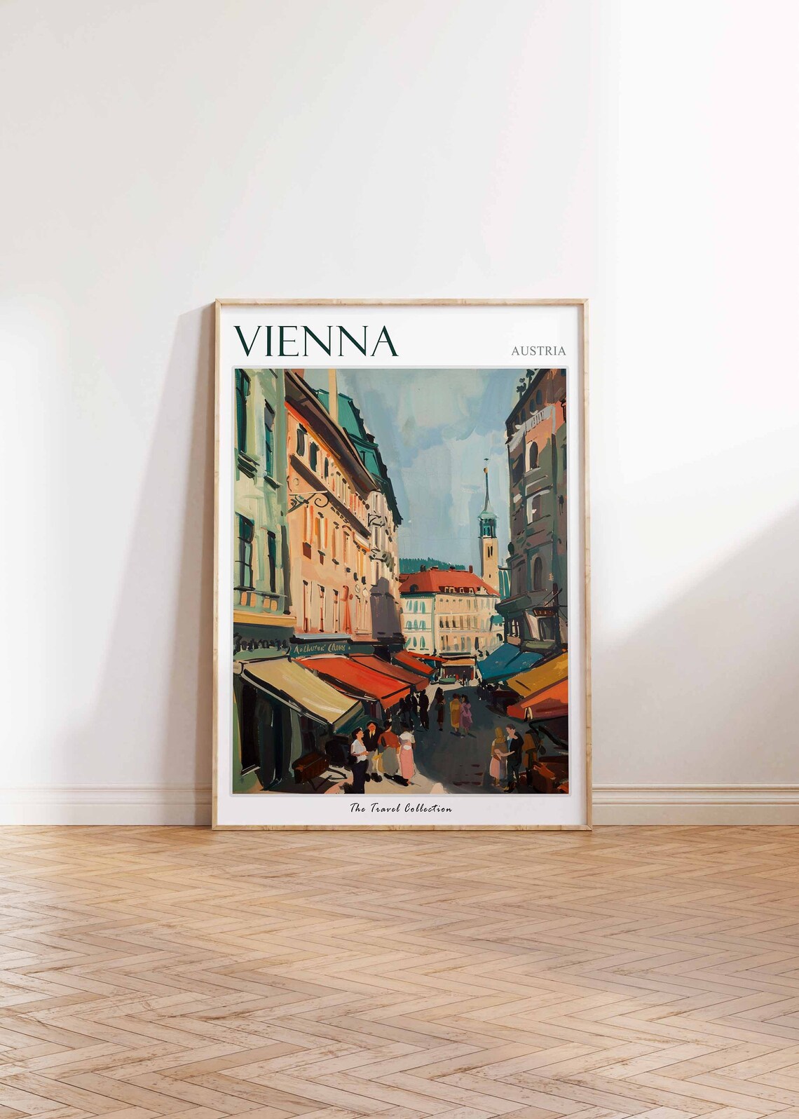 Vienna Austria Travel Poster Old Street Market Colorful Awnings Art - Image 2