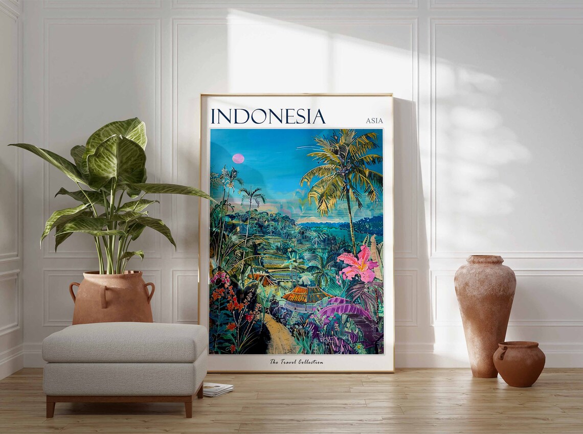 Indonesia Poster Indonesia Travel Print Asian Decor Indonesian Travel Poster Indonesian Art Oriental Poster Asian Wall Art - Image 2