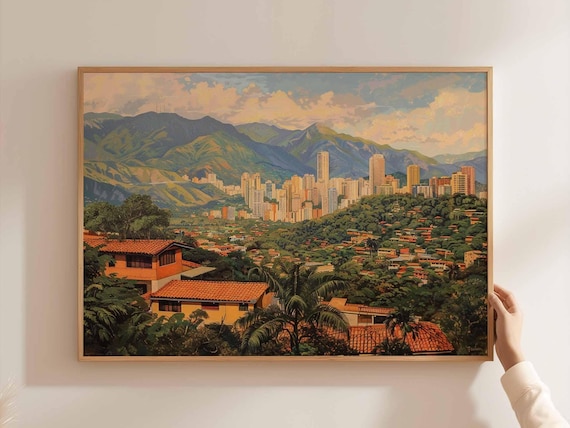 Caracas Red Roof Neighborhood City Towers Green Hills Art Poster
