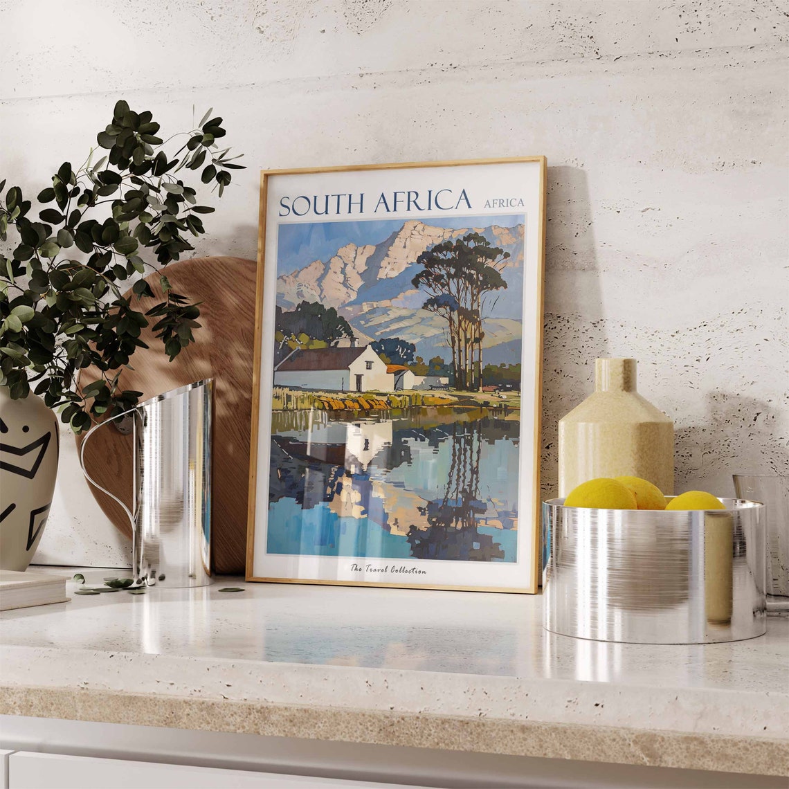 South Africa Farmhouse Mountain Lake Reflection Africa Poster - Image 3