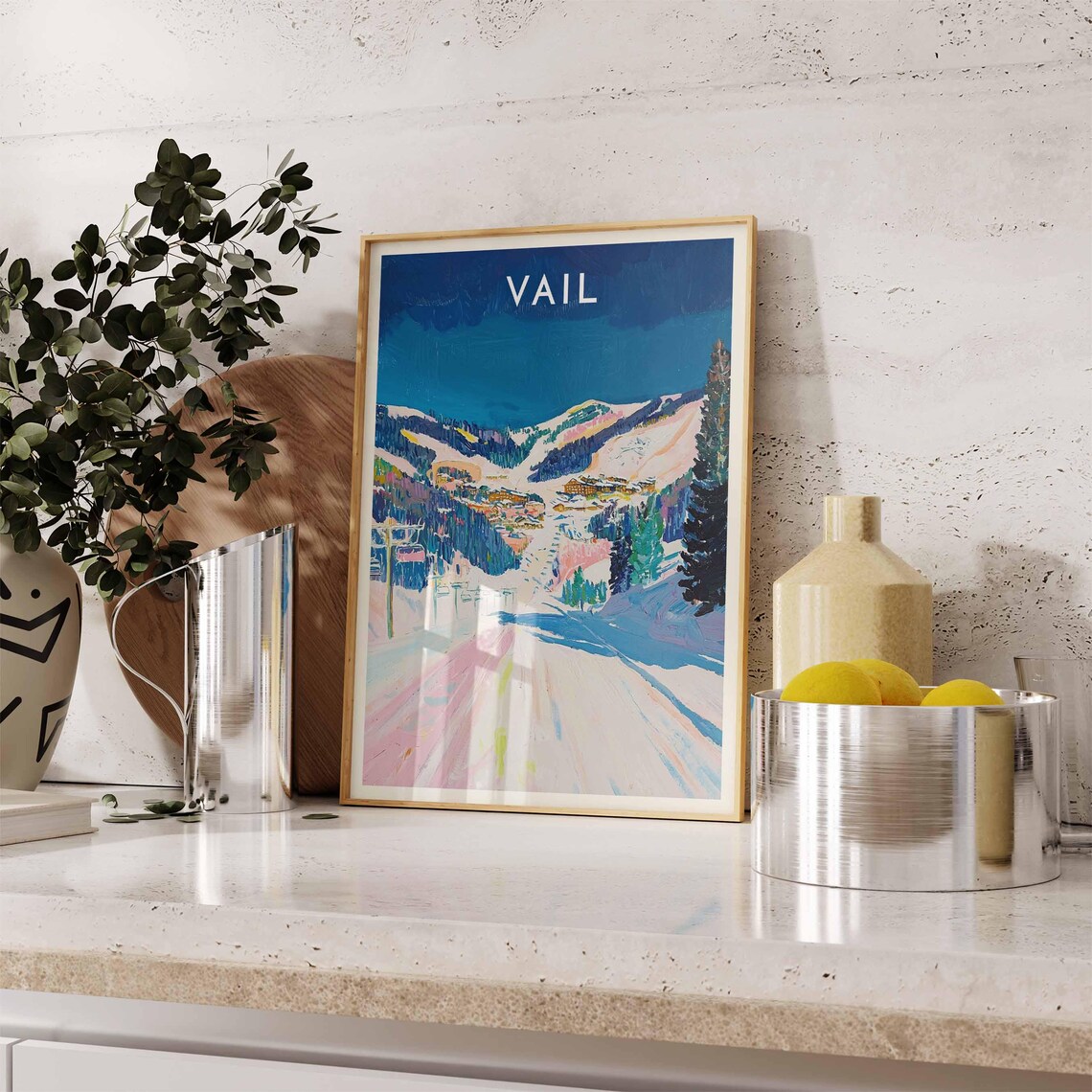Vail Colorado Night Ski Slopes Chairlift Cobalt Blue Art Poster - Image 2