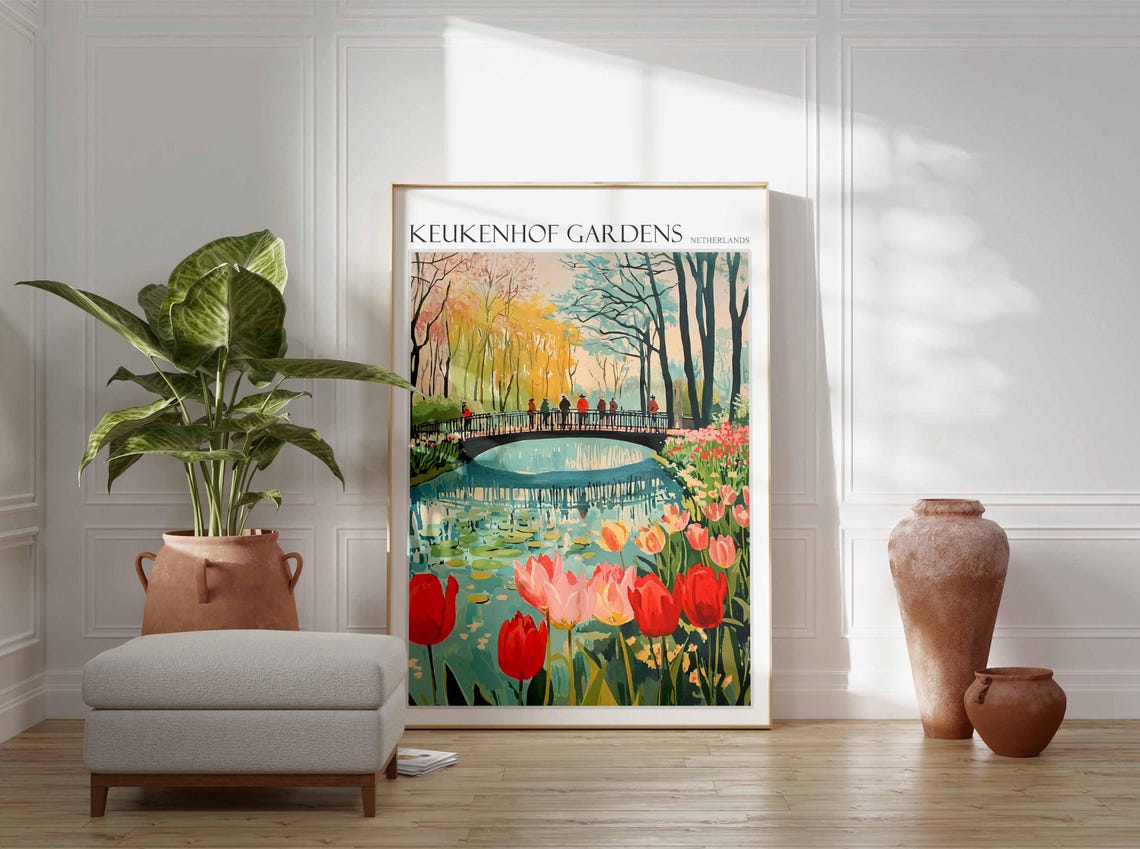 Keukenhof Gardens Poster Keukenhof Gardens Travel Print Netherlands Travel Poster Botanical Decor European Travel Print - Image 2