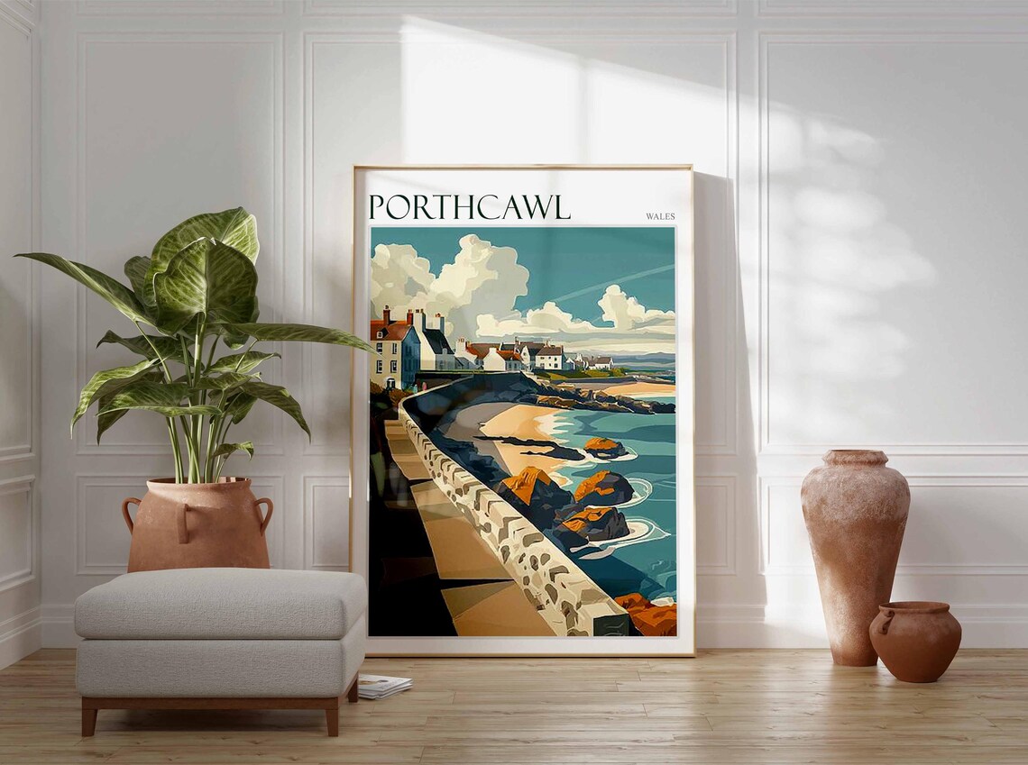 Porthcawl Wales Seafront Promenade Rocks Scene Vintage Travel Poster - Image 4