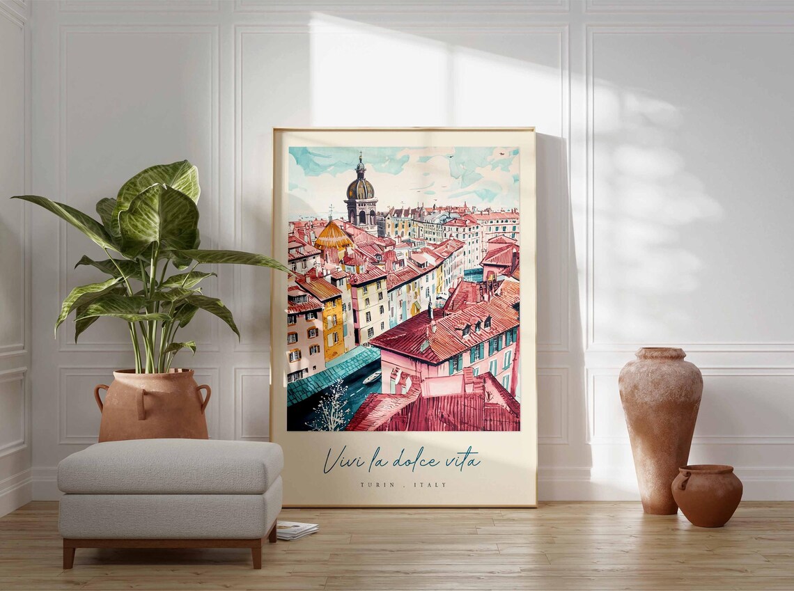 Turin Rooftop Domes Vivi La Dolce Vita Old Town Italy Poster - Image 3