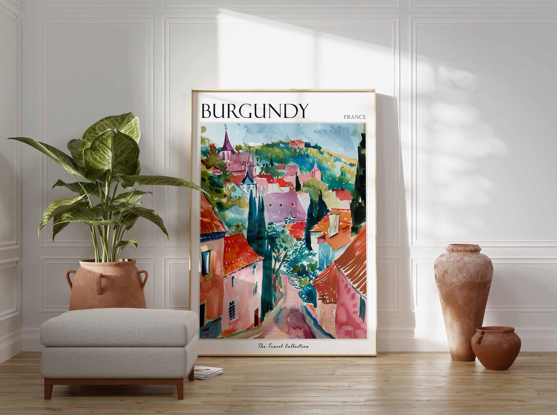 Burgundy France Village Street with Church Spire Cypress Poster - Image 3