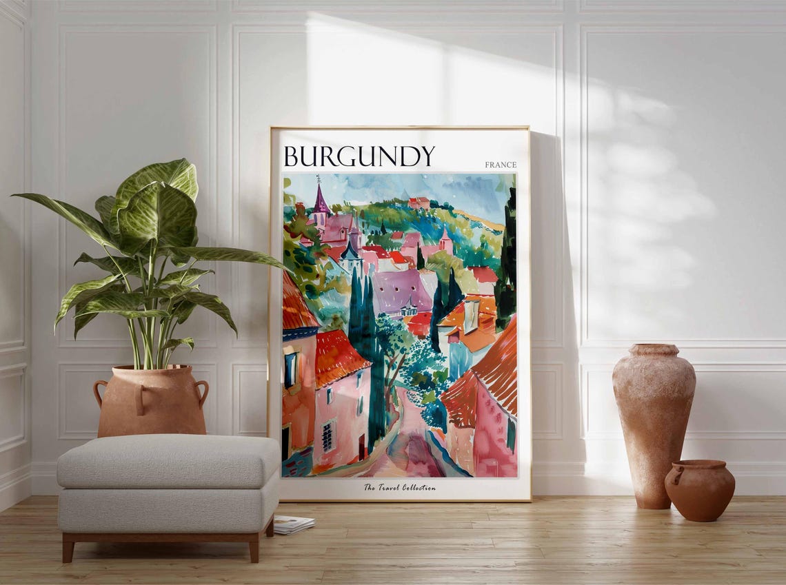 Burgundy Poster France Travel Print French Decor Europe Travel Poster European Wall Art Burgundy Gift Burgundy Travel Poster - Image 3