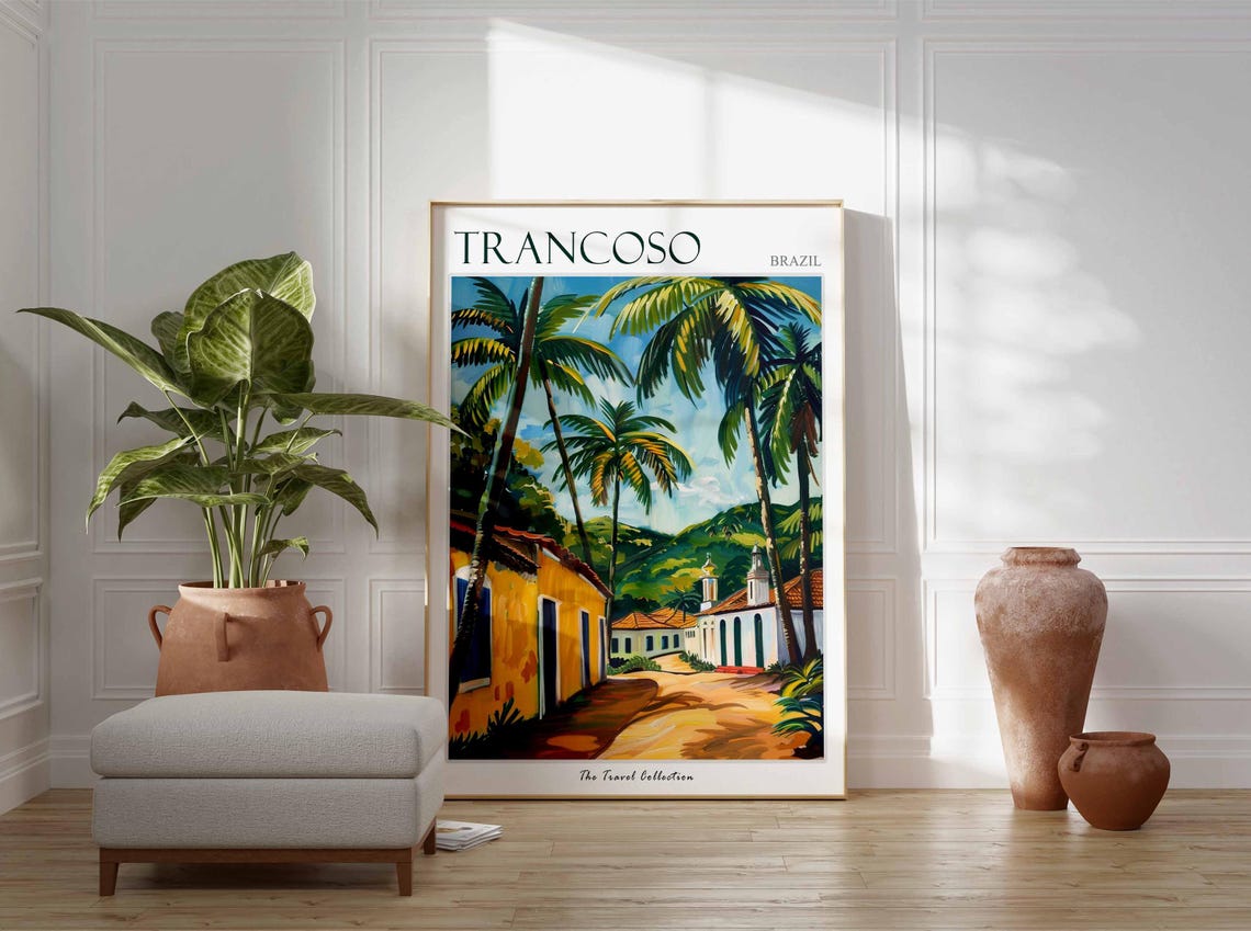 Trancoso Brazil Colonial Street Palm Trees Church Tropical Town Poster - Image 2
