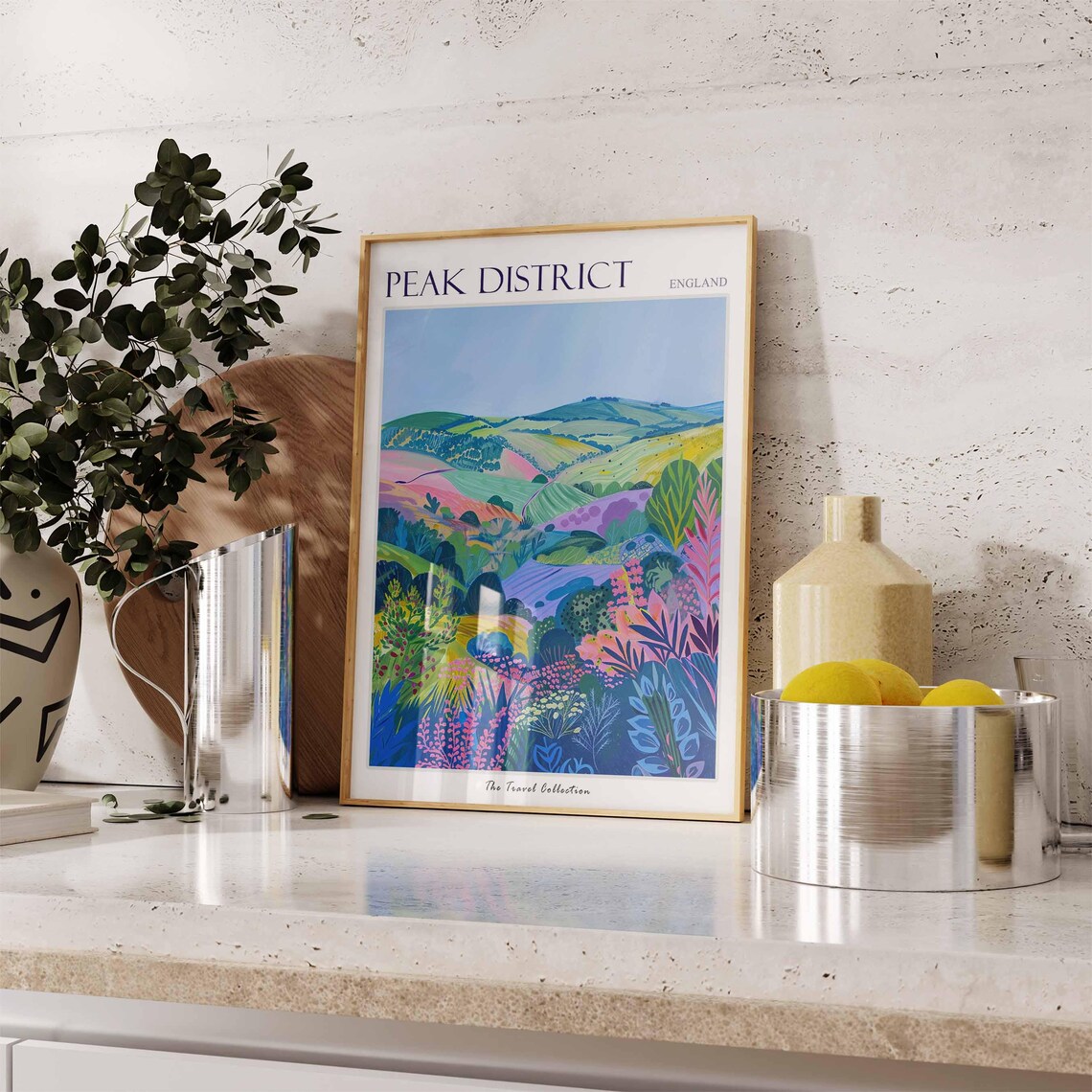 Peak District Abstract Colorful Hills Landscape Travel Poster - Image 3