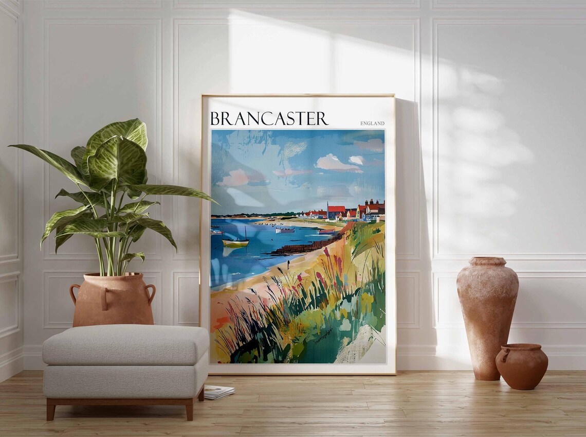 Brancaster England Harbor Boats Beach Grass and Seaside Cottages Poster - Image 3