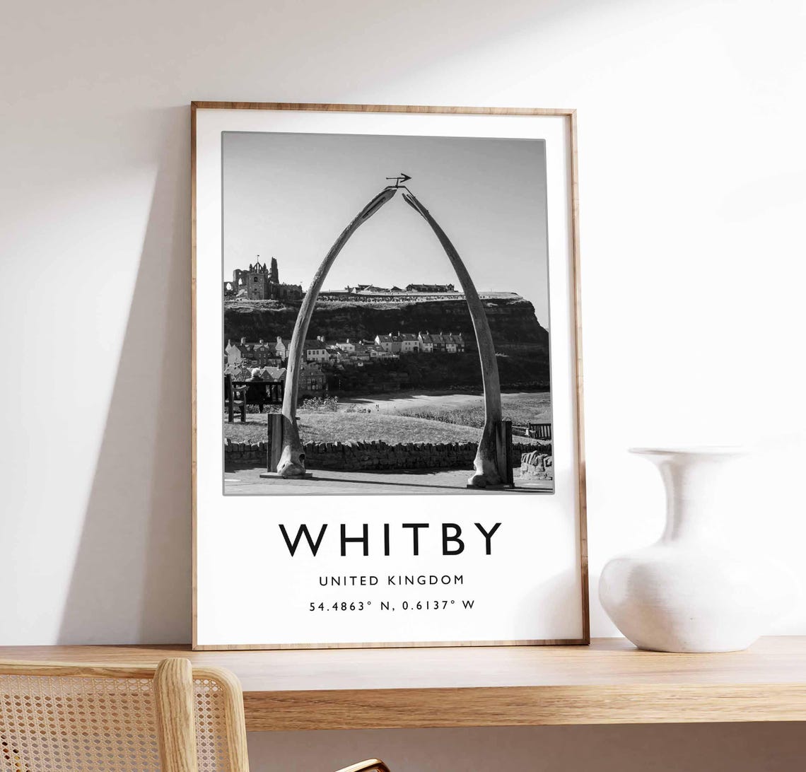 Whitby England Whale Bone Arch Black White Photo Travel Poster