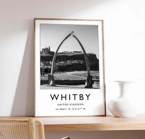 Whitby England Whale Bone Arch Black White Photo Travel Poster