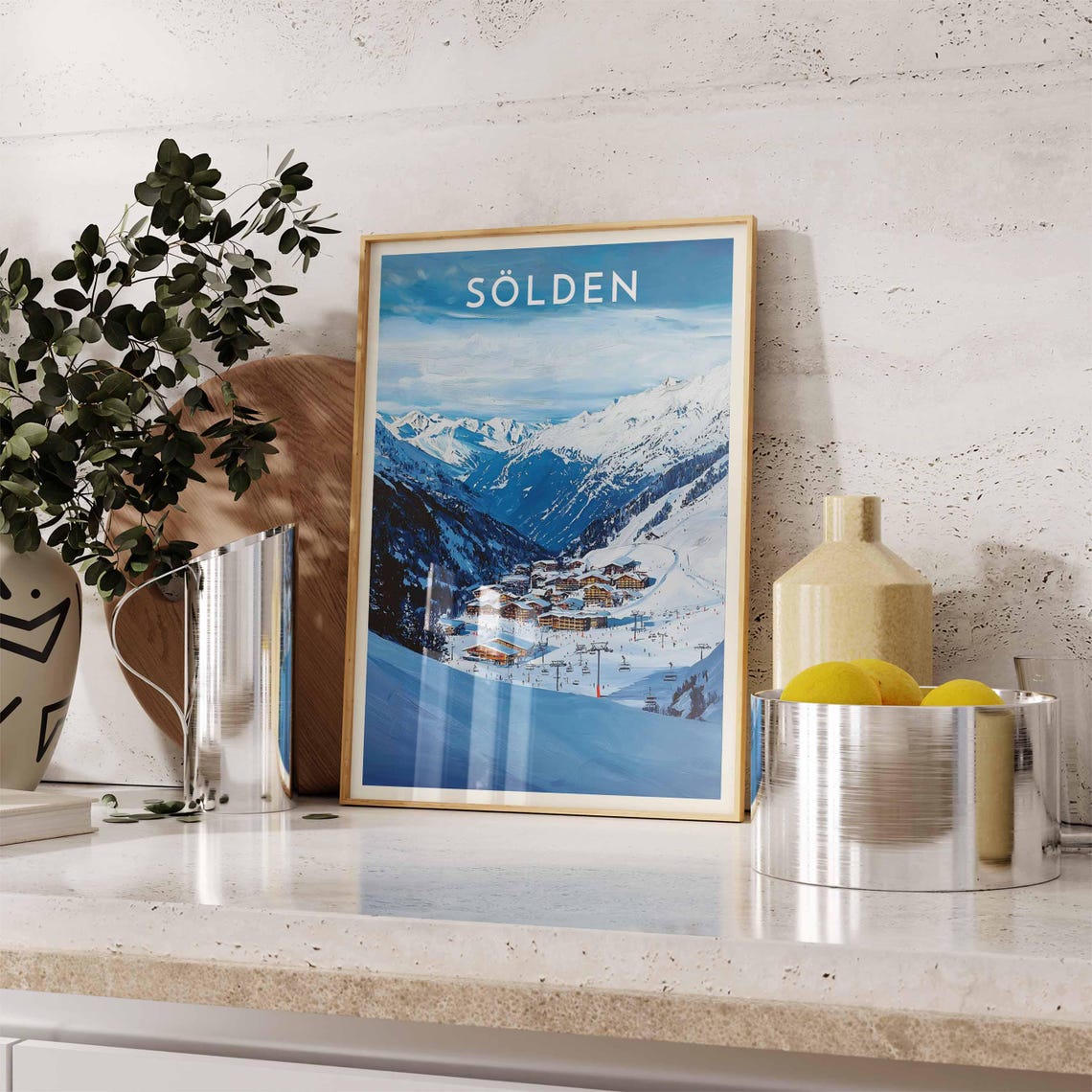 Sölden Deep Blue Alpine Valley Panorama with Ski Chalets Poster - Image 2