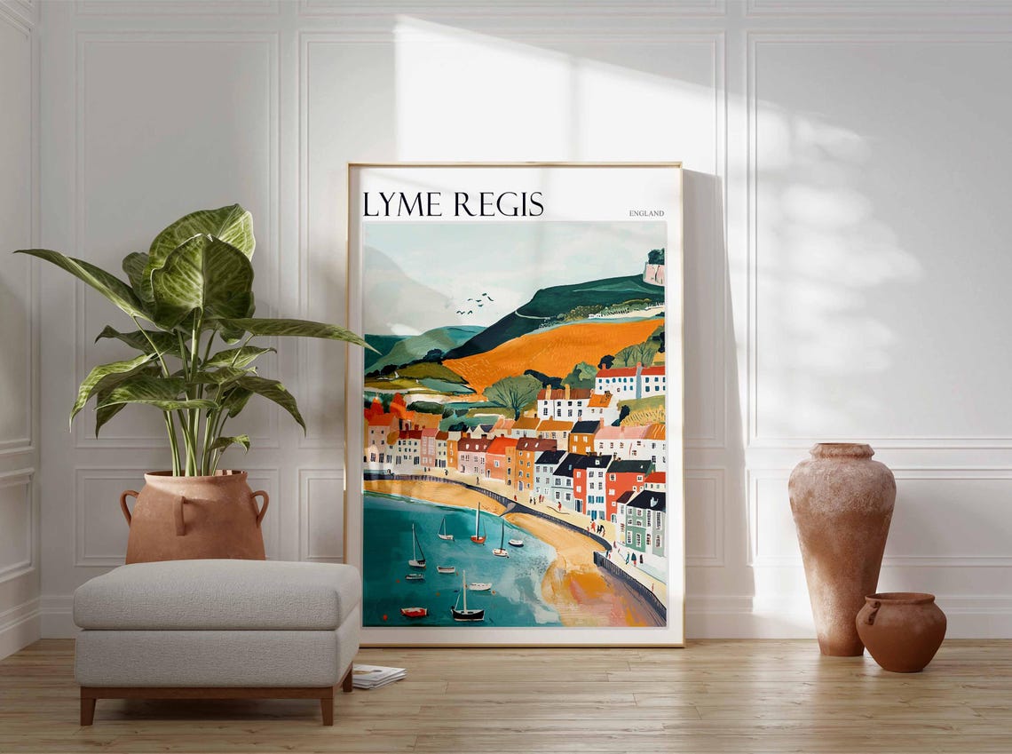 Lyme Regis England Seaside Harbor Sailboats Beach Town Poster - Image 3
