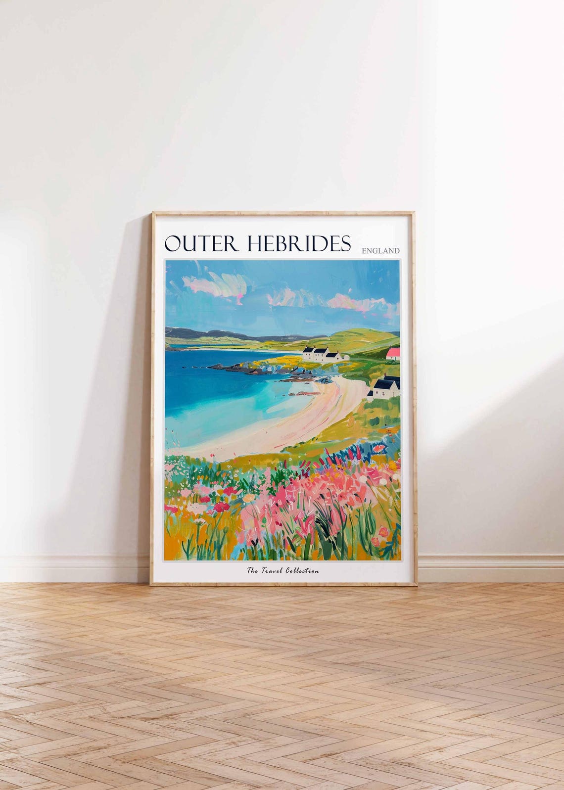 Outer Hebrides Pink Wildflower Beach Cove Scenic Travel Poster - Image 2
