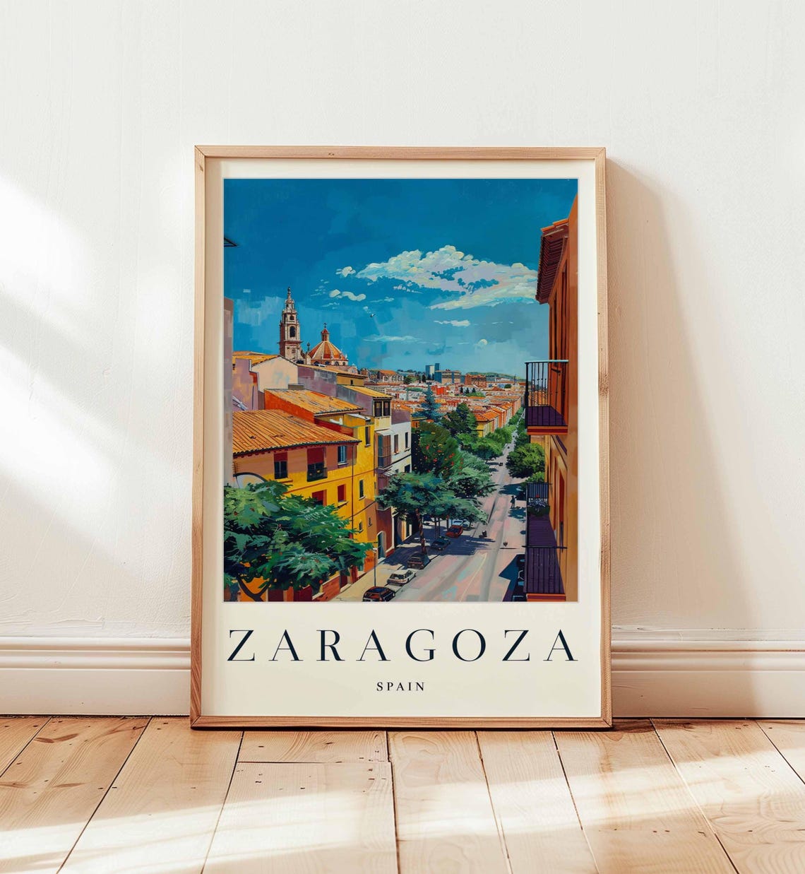 Zaragoza Spain Rooftop View Terracotta Roofs Cathedral Poster