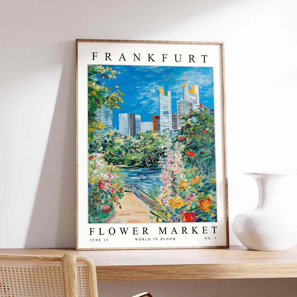 Frankfurt Flower Market Riverside Garden Modern Skyline Travel Poster