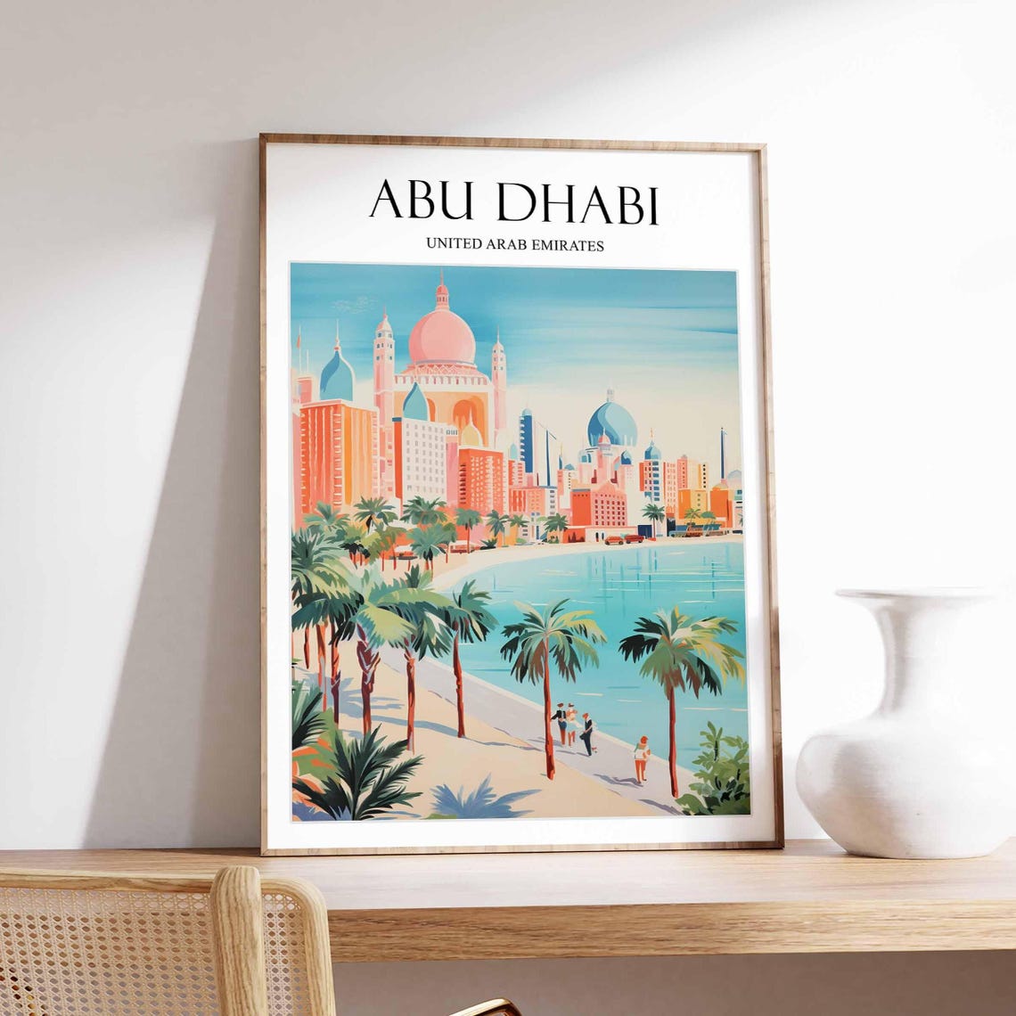 Abu Dhabi UAE Domed Skyline Palm Bay Resort Travel Art Poster