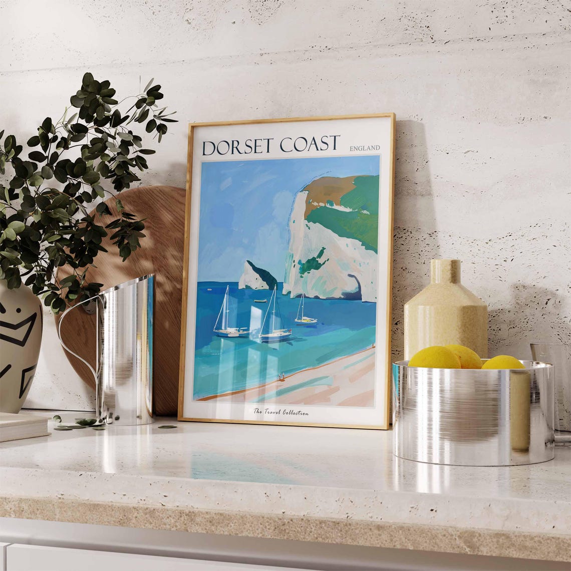 Dorset Coast England Chalk Cliffs Sailboat Beach Travel Poster - Image 3