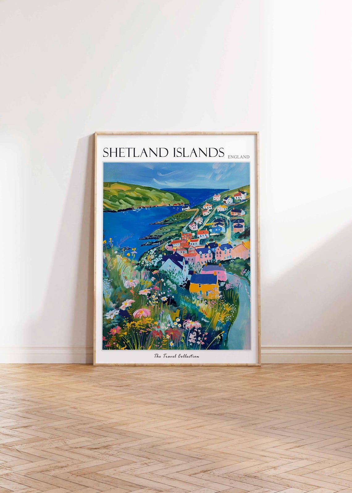 Shetland Islands Hillside Village Blue Bay Scene Travel Poster - Image 2