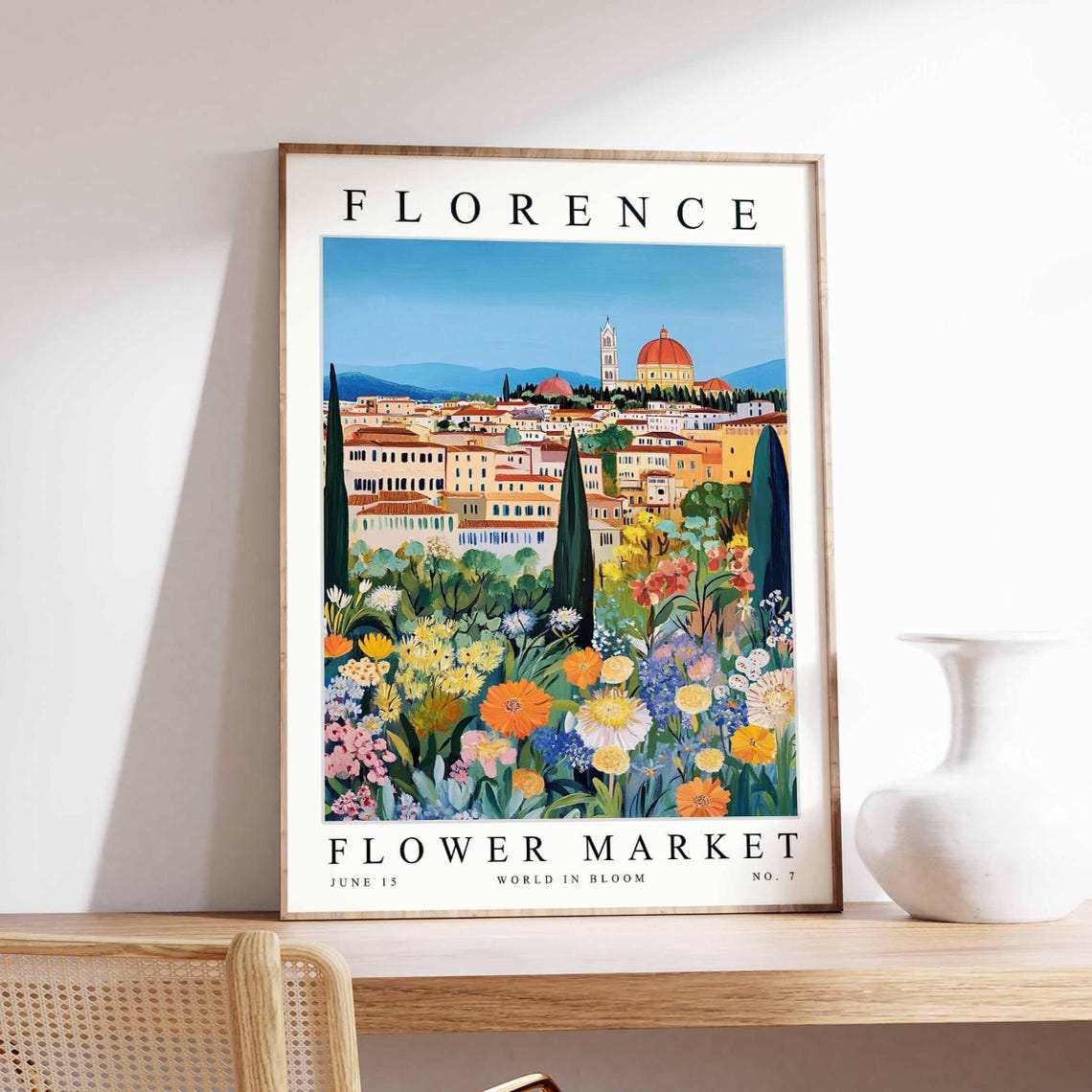 Florence Flower Market Golden Sunset Orange Blossom Scene Poster