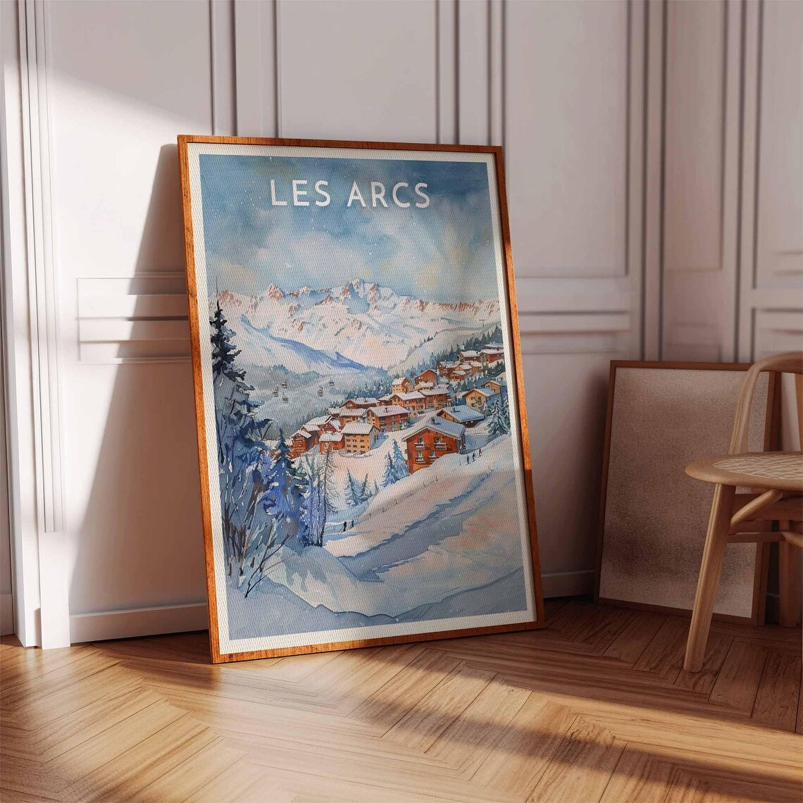 Les Arcs France Watercolor Alpine Village Snowy Peaks Ski Poster - Image 3