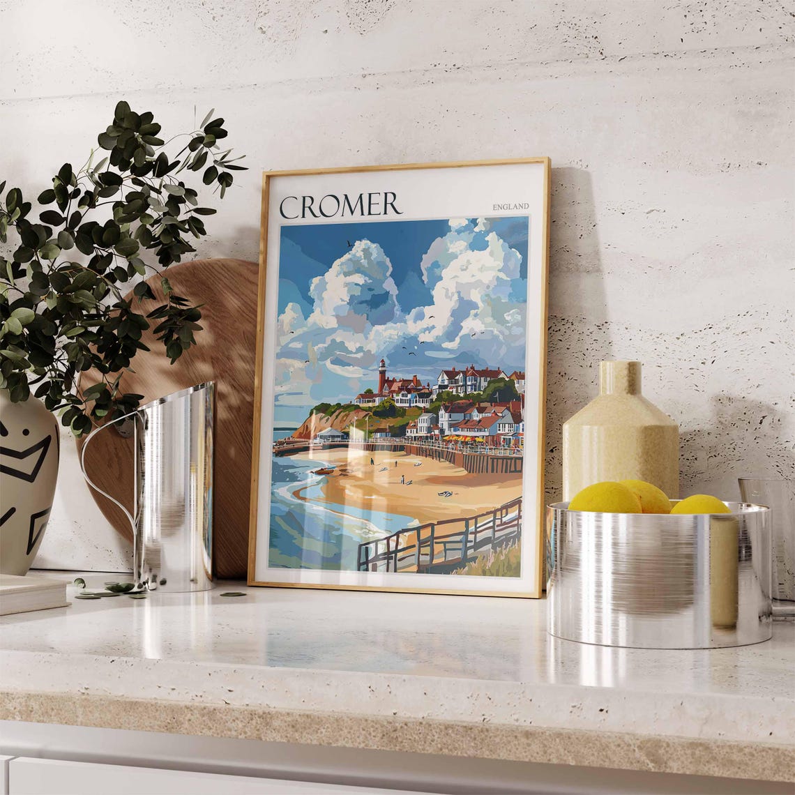 Cromer England Wooden Pier and Lighthouse Sandy Beach Poster - Image 2