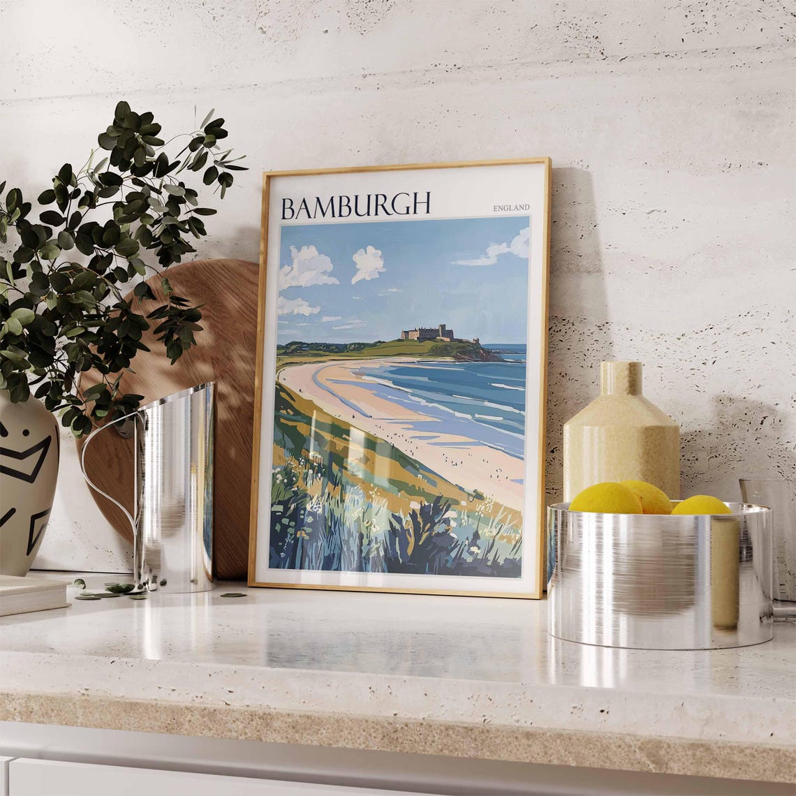 Bamburgh Beach Wide Panorama Castle Headland Northumberland Poster - Image 2