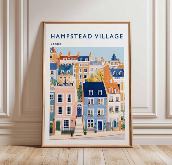 Hampstead Village London Pink And Blue Terraced Street Poster