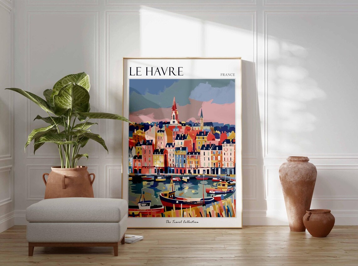 Le Havre France Colorful Harbor Buildings Fishing Boats Poster - Image 3