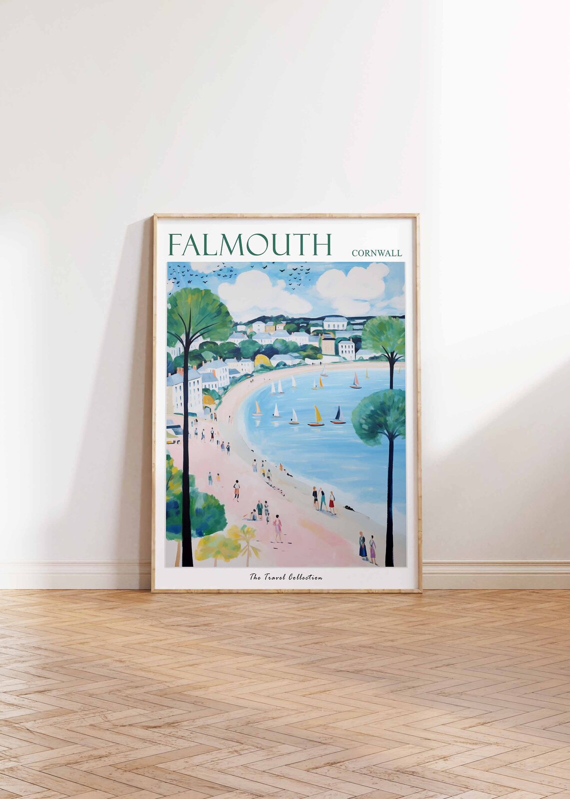 Falmouth Cornwall Sailboats Bay Pink Beach Vintage Travel Poster - Image 2