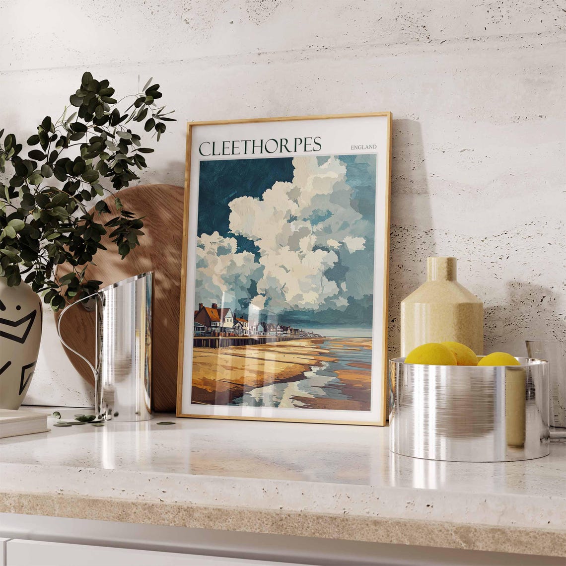 Cleethorpes England Moody Storm Clouds Beach Houses Travel Poster - Image 2