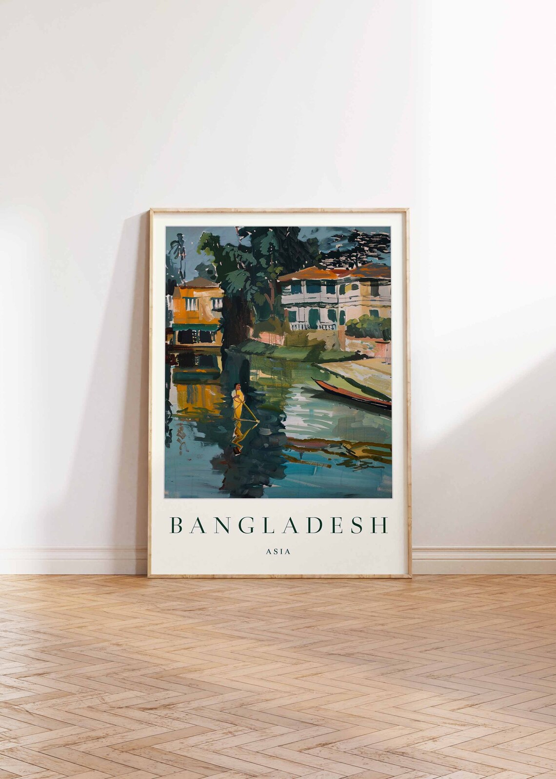 Bangladesh Asia Riverside Boat Houses Scene Vintage Travel Poster - Image 3