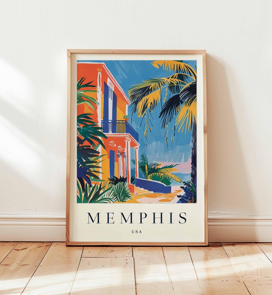 Memphis Palm Trees Colorful House Tropical USA Travel Poster