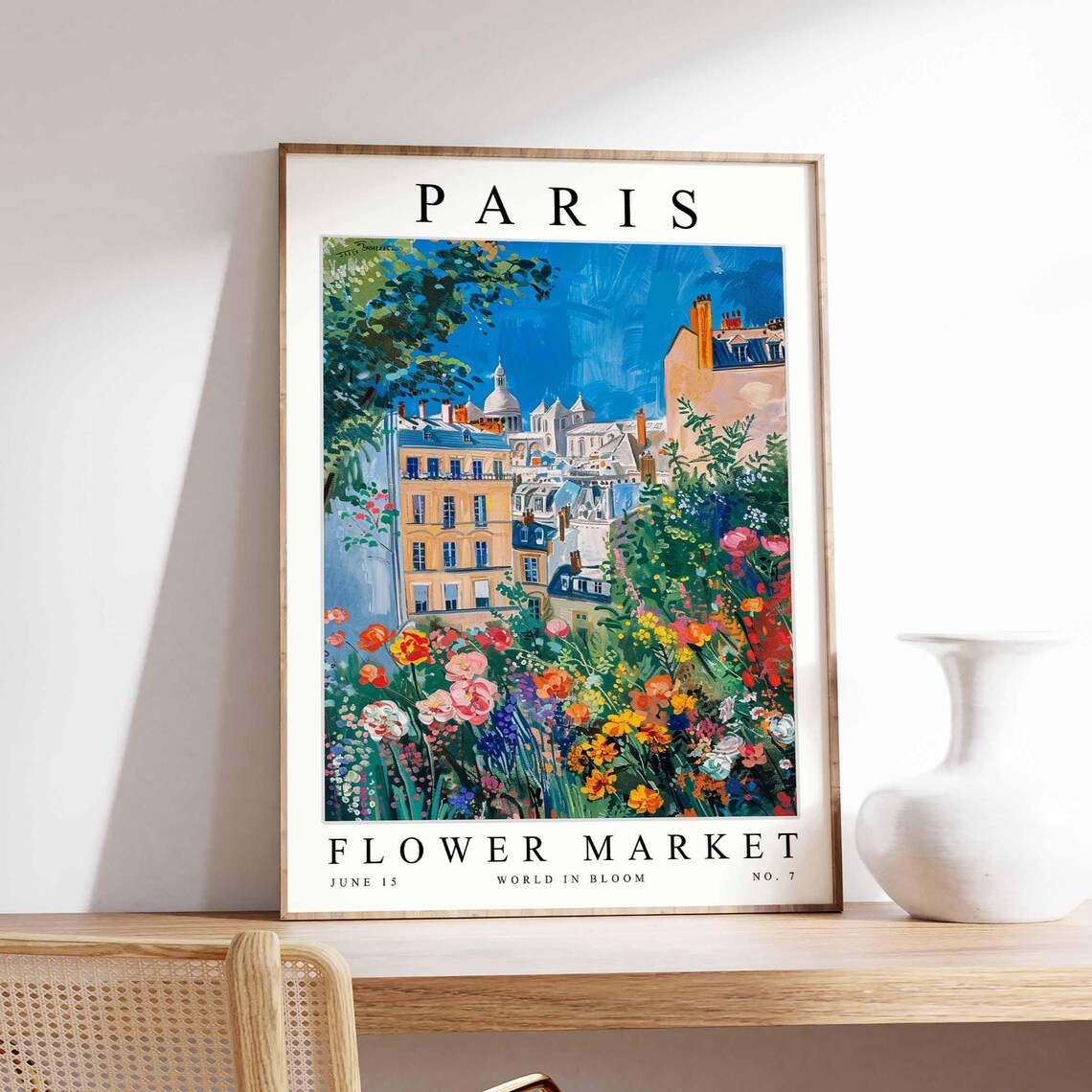 Paris Sacre Coeur Dome Rooftops Garden Flower Market View Poster