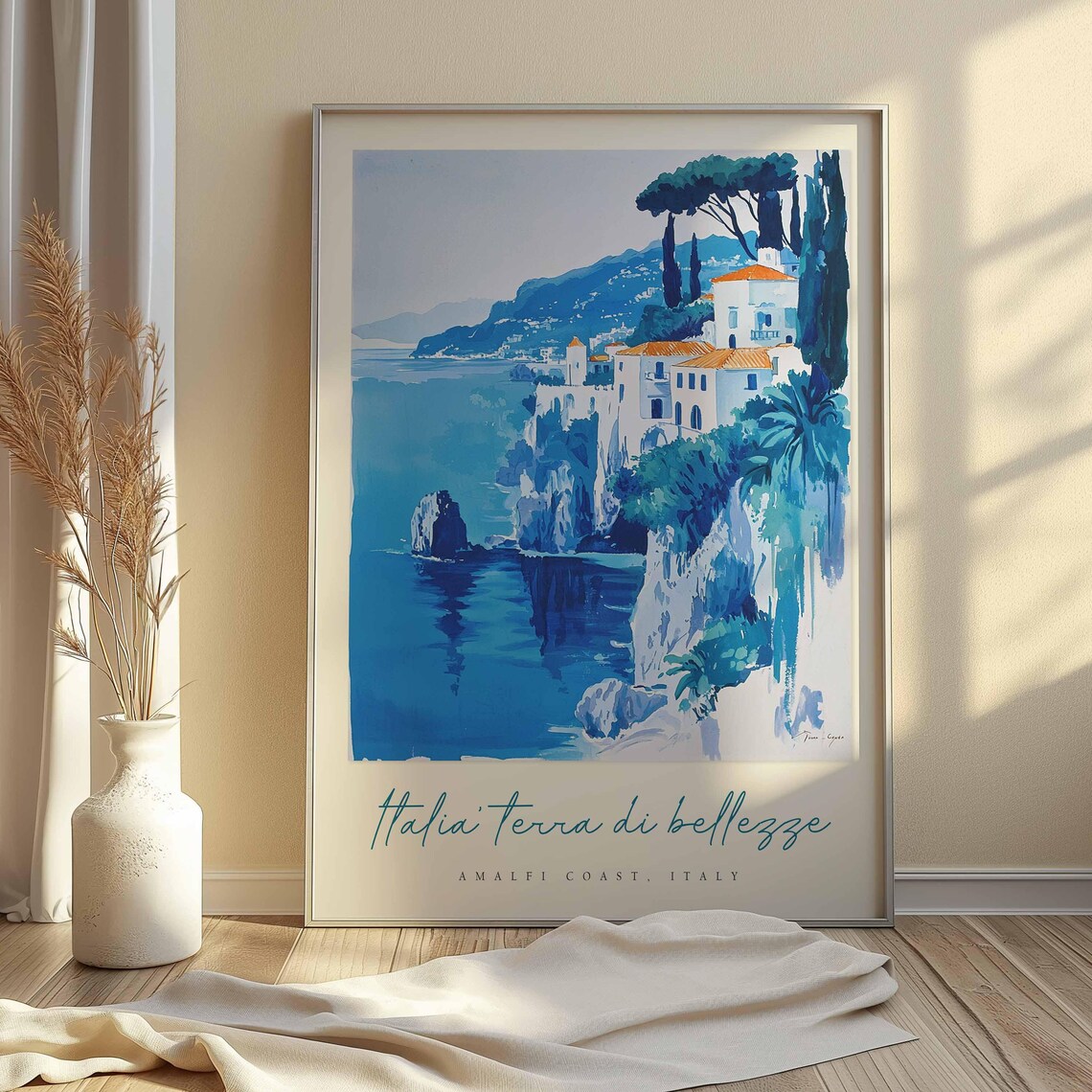 Amalfi Coast Italy Blue Cliffside White Village Sea Travel Poster - Image 2