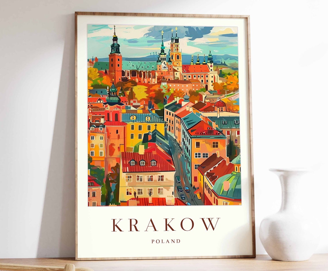 Krakw Poster Krakw Travel Print Poland Wall Art Krakw Travel Print European Decor City Print Krakw Gift Krakw Travel Poster
