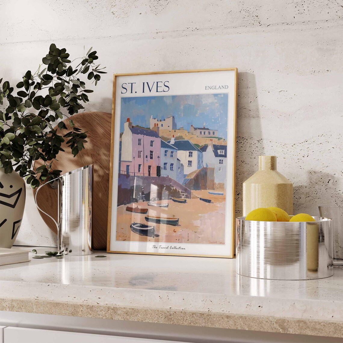 St Ives England Coastal Town and Harbour Boats Painting Poster - Image 2