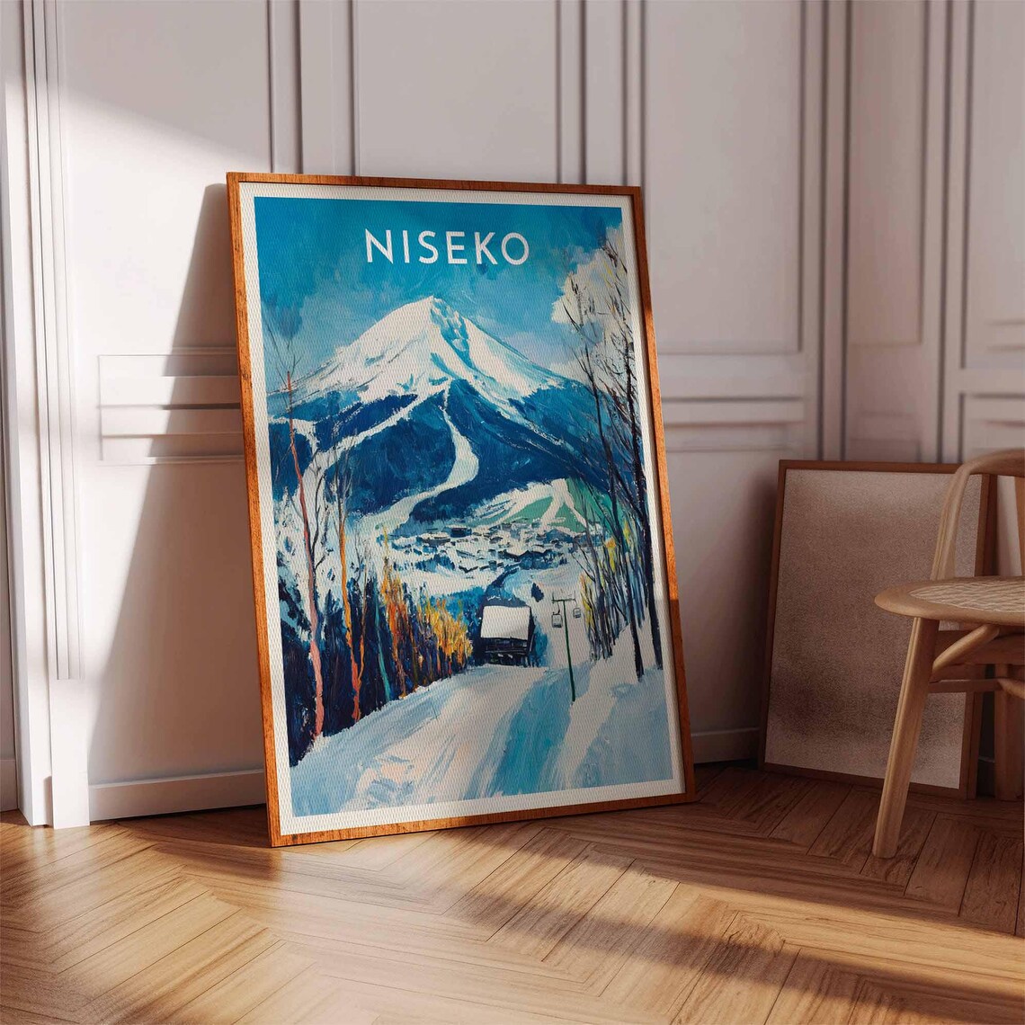 Niseko Japan Snow Capped Peak Chairlift Lodge Painted Ski Travel Poster - Image 3