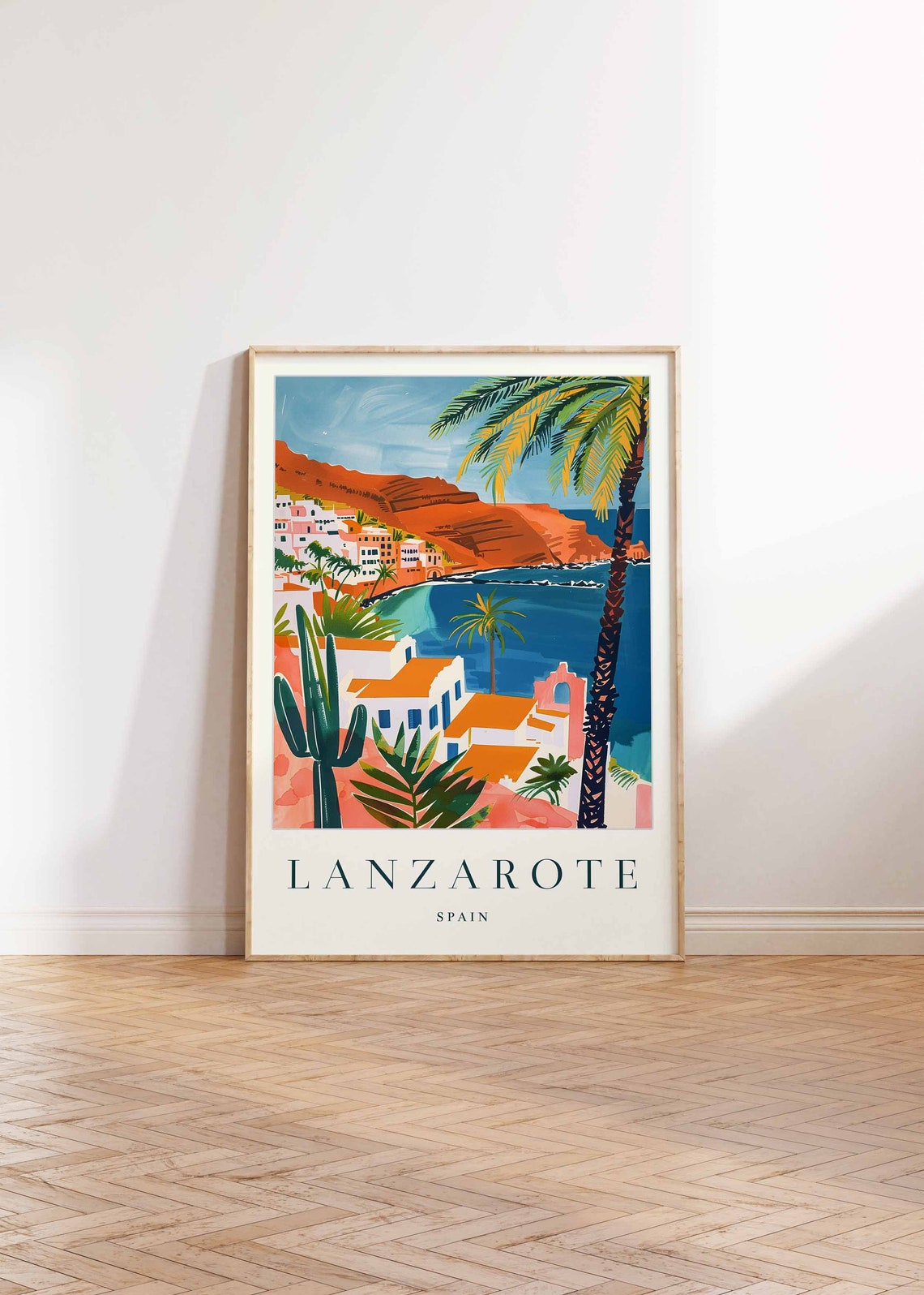 Lanzarote Spain Coastal Cliffs Palms Cactus White Town Poster - Image 2