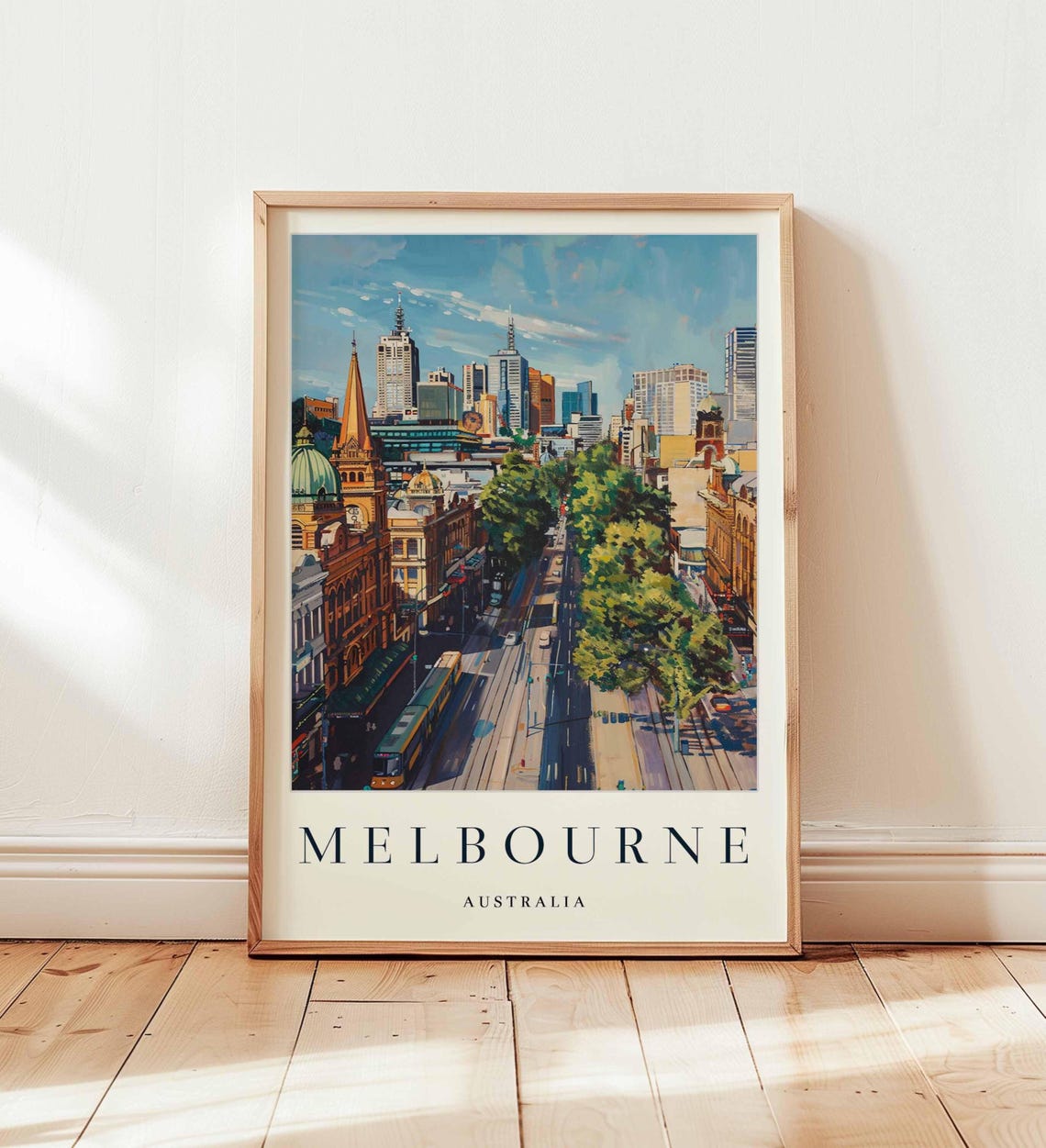 Melbourne Historic Tram Street Cathedral City Towers Australia Poster