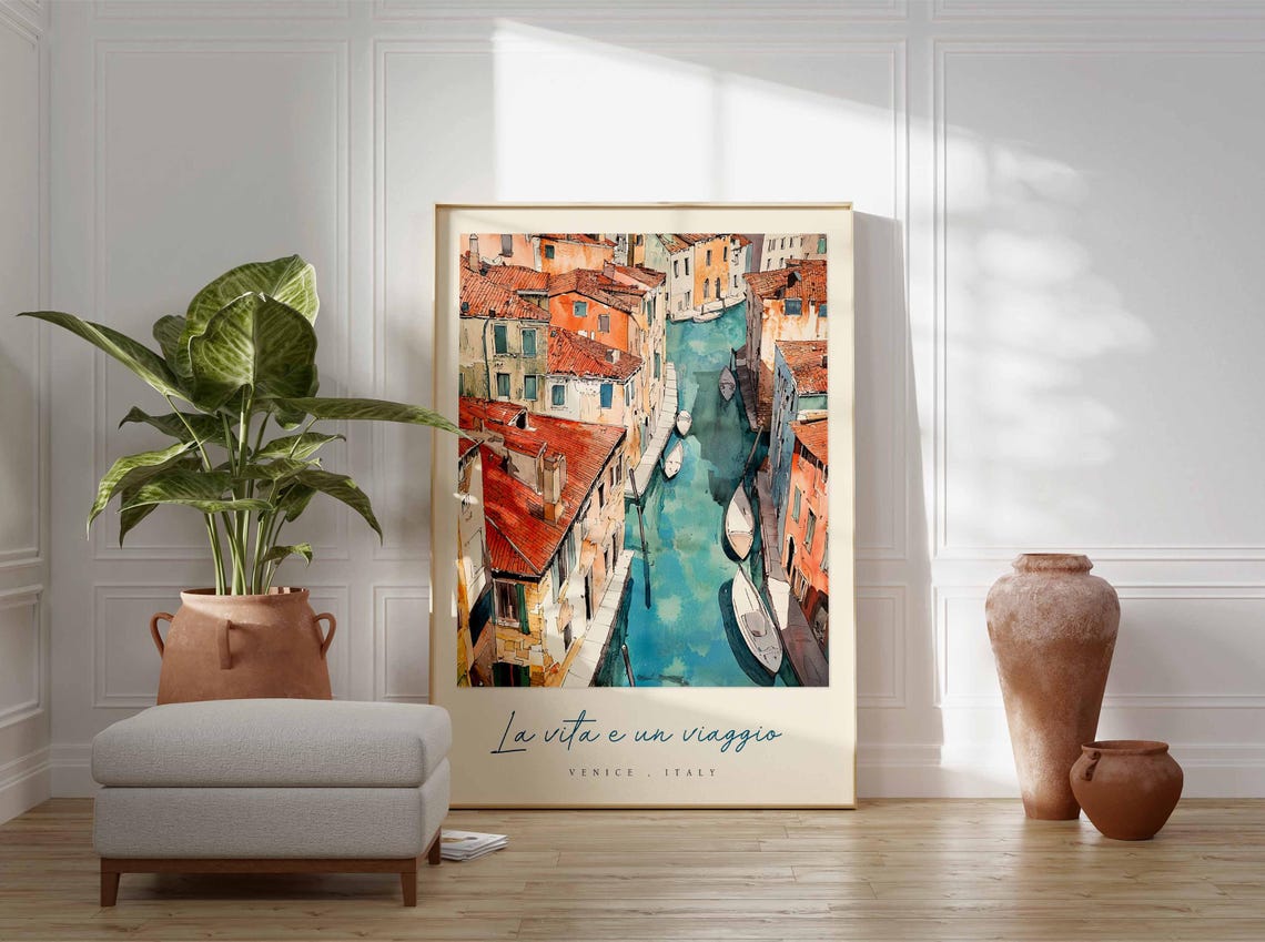 Venice Italy La Vita e Un Viaggio Aerial Canal Red Rooftops Poster - Image 3