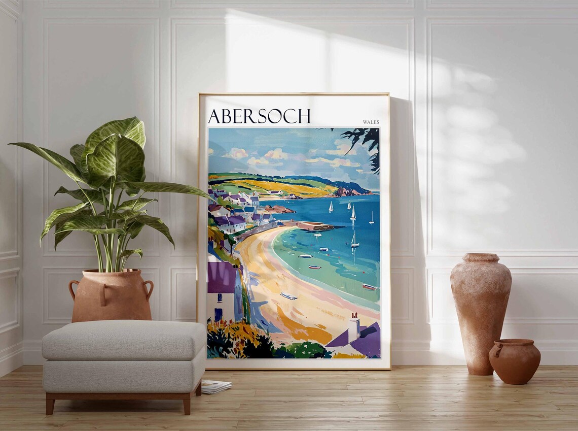 Abersoch Wales Sandy Bay Sailboats Seascape Travel Collection Poster - Image 3