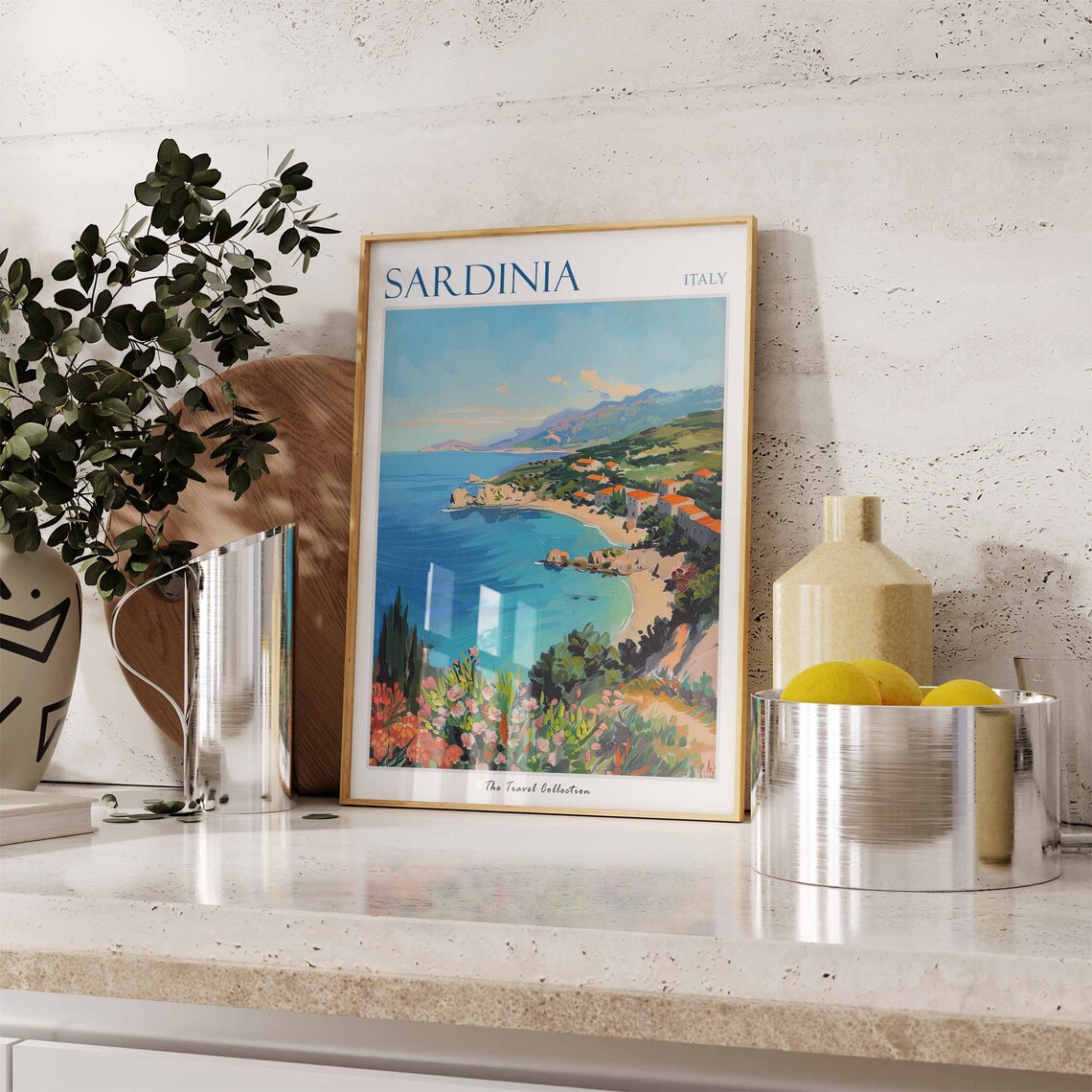 Sardinia Italy Travel Poster Turquoise Rocky Coast Village Flowers - Image 2